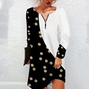 Women's T Shirt Dress Tee Dress A Line Dress Short Mini Dress Black Long Sleeve Polka Dot Color Block Zipper Print Fall Winter Crew Neck Stylish Casual 2022 XS S M L XL 2XL 3XL 4XL 5XL 6XL Lightinthebox