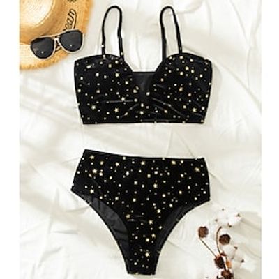 Women's Swimwear Bikini Normal Swimsuit 2 Piece Stars Black Burgundy Bathing Suits Sports Summer miniinthebox