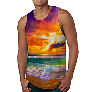 Men's Tank Top Undershirt 3D Print Graphic Prints Beach Print Sleeveless Daily Tops Casual Designer Big and Tall Orange miniinthebox