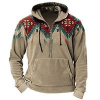 Graphic Tribal Daily Classic Casual Men's 3D Print Hoodie Quarter Zipp Hoodie Sports Outdoor Holiday Going out Hoodies Light Brown Brown Green Hooded Front Pocket Spring   Fall Designer Lightinthebox - thumbnail