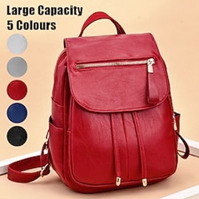 Women's Backpack School Bag Bookbag Mini Backpack Commuter Backpack School Outdoor Daily Solid Color PU Leather Large Capacity Waterproof Lightweight Zipper Black White Red Lightinthebox