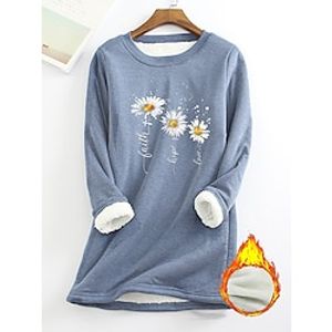 Women's Sweatshirt Pullover Sherpa Fleece Lined Floral Warm Fuzzy Print Black Dark Pink Blue Casual Sports Round Neck Long Sleeve Top Micro-elastic Fall  Winter Lightinthebox