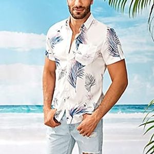 Men's Shirt Summer Hawaiian Shirt Graphic Prints Leaves Turndown White Outdoor Street Short Sleeves Button-Down Print Clothing Apparel Tropical Fashion Hawaiian Designer miniinthebox