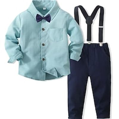 2 Pieces Toddler Boys Shirt  Pants Outfit Solid Color Long Sleeve Set Anniversary Fashion Winter Fall 3-7 Years Blue Lightinthebox