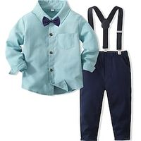 2 Pieces Toddler Boys Shirt  Pants Outfit Solid Color Long Sleeve Set Anniversary Fashion Winter Fall 3-7 Years Blue Lightinthebox - thumbnail