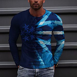 Men's T shirt 3D Print Graphic Prints Star Crew Neck Street Casual Print Long Sleeve Tops Casual Classic Sports Blue miniinthebox