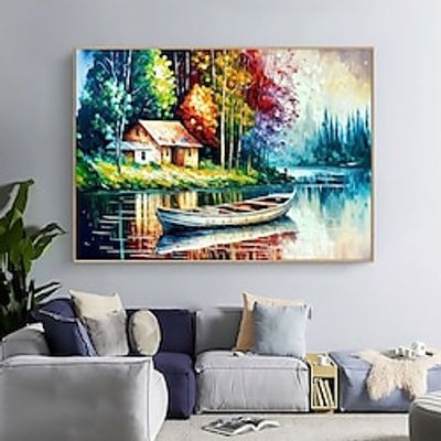 Hand-Painted Modern Wall Decor Beautiful Canvas village Landscape Painting Knife Lake Scenery Colorful Oil Painting Rolled Canvas (No Frame) miniinthebox Hand-Painted Modern Wall Decor Beautiful Canvas village Landscape Painting Knife Lake Scenery Colorful Oil Painting Rolled Canvas (No Frame) miniinthebox