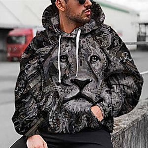 Men's Unisex Pullover Hoodie Sweatshirt Graphic Prints Tiger Print Daily Sports 3D Print 3D Print Casual Hoodies Sweatshirts  Gray miniinthebox