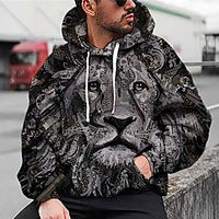 Men's Unisex Pullover Hoodie Sweatshirt Graphic Prints Tiger Print Daily Sports 3D Print 3D Print Casual Hoodies Sweatshirts  Gray miniinthebox - thumbnail