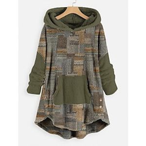Women's Hoodie Sweatshirt Pullover Fleece Teddy Fuzzy Front Pocket Print Blue Green Plaid Loose Fit Casual Sports Hoodie Long Sleeve Top Micro-elastic Fall  Winter Lightinthebox