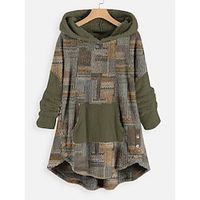 Women's Hoodie Sweatshirt Pullover Fleece Teddy Fuzzy Front Pocket Print Blue Green Plaid Loose Fit Casual Sports Hoodie Long Sleeve Top Micro-elastic Fall  Winter Lightinthebox - thumbnail