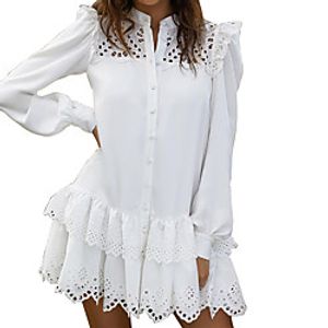 Women's A Line Dress Short Mini Dress White Black Long Sleeve Solid Color Lace Fall V Neck Casual 2021 S M L XL Lightinthebox