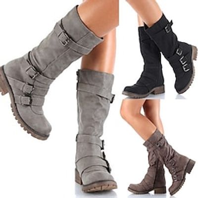 Women's Boots Biker boots Plus Size Outdoor Daily Mid Calf Boots Buckle Block Heel Chunky Heel Round Toe Vintage Classic Casual Faux Leather Loafer Solid Color Black Brown Gray Lightinthebox Women's Boots Biker boots Plus Size Outdoor Daily Mid Calf Boots Buckle Block Heel Chunky Heel Round Toe Vintage Classic Casual Faux Leather Loafer Solid Color Black Brown Gray Lightinthebox