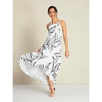 Plants Print Cross Back Halter Neck Maxi Dress