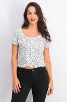 Womens Cropped Floral-Print Pointelle Top  White Ditsy - thumbnail