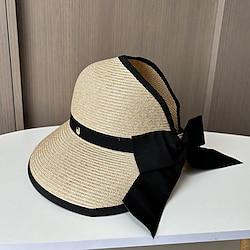 Hats Headwear Acrylic / Cotton Straw Bucket Hat Straw Hat Sun Hat Casual Holiday Elegant Retro With Bowknot Pure Color Headpiece Headwear Lightinthebox