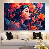 People Wall Art Canvas Girl with Flowers Prints and Posters Pictures Decorative Fabric Painting For Living Room Pictures No Frame miniinthebox