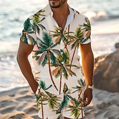 Palm Tree Tropical Men's Resort 3D Printed Hawaiian Shirt And Shorts Set Regular Fit Short Sleeve Beach Shirts Suits Caribbean Summer Vacation Daily Wear S TO 3XL Lightinthebox