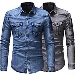 Men's Shirt Solid Colored Button-Down Long Sleeve Casual Tops Cotton Casual Fashion Breathable Comfortable Blue Gray miniinthebox