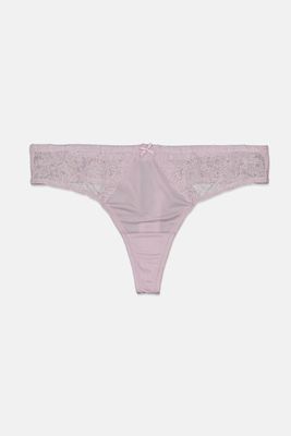 Womens Smooth Lace Thong Underwear  Lavender Fog