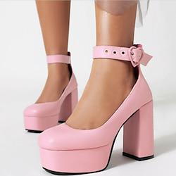 Women's Heels Mary Jane Party Buckle Chunky Heel Closed Toe Fashion Microbial Leather Buckle White Pink Lightinthebox