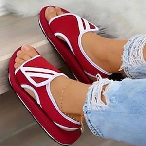 Women's Sandals Flat Sandals Flat Heel Open Toe Sporty Polyester Magic Tape Black Pink Red miniinthebox