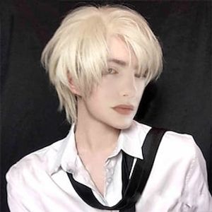 Blonde Wigs for Men Men Short Wig Light Yellow Blonde Synthetic Wigs with Bangs for Male Women Boy Cosplay Costume Anime Halloween ChristmasPartyWigs Lightinthebox