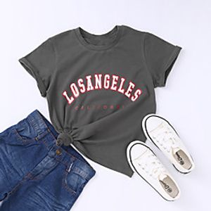 Kids Girls' T shirt Tee Short Sleeve Letter Dark Gray Children Tops Summer Active Basic Daily Wear Regular Fit 4-13 Years miniinthebox