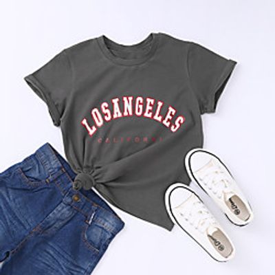 Kids Girls' T shirt Tee Short Sleeve Letter Dark Gray Children Tops Summer Active Basic Daily Wear Regular Fit 4-13 Years miniinthebox
