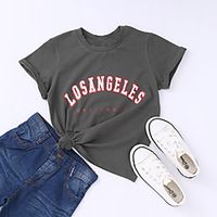 Kids Girls' T shirt Tee Short Sleeve Letter Dark Gray Children Tops Summer Active Basic Daily Wear Regular Fit 4-13 Years miniinthebox - thumbnail