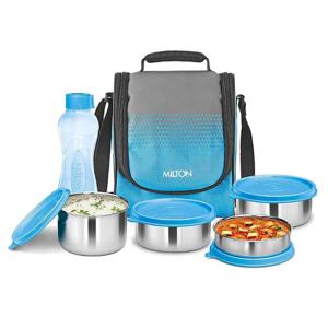 Milton Tasty 4 Stainless Steel Containers Combo Lunch Bag With Bottle - Cyan MT_TSS6_CY