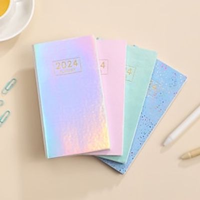 2PCS Laser 2024 A6 English Planner Dazzling Starlight Color Notebook Leather Weekly Calendar Planner Lightinthebox