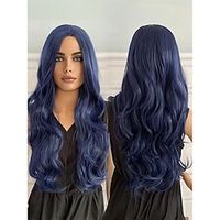woman's colorful Dark blue  synthetic wig body wave long curly hair 28 inch center part no bangs suitable for everyday wear all kinds of parties Halloween COSPLAY Lightinthebox - thumbnail