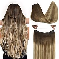 Wire Hair Extensions Real Human Hair Balayage Walnut Brown to Ash Brown and Bleach Blonde 95-199g 10-26 Inch Secrect Wire Extensions Natural Straight Hair Extensions for Women miniinthebox - thumbnail