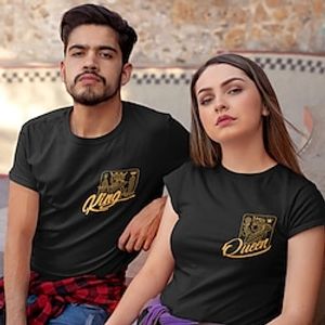 Couple Tshirt LOVE Valentine's Day 1pc Couple's Men's Women's T shirt Tee Crew Neck Black-White Valentine's Day Date Short Sleeve Print Fashion Casual Lightinthebox