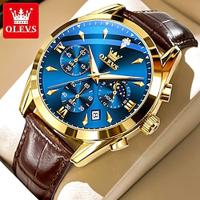 OLEVS Men Quartz Watch Fashion Casual Wristwatch Moon phase Luminous Calendar Chronograph Leather Strap Watch Lightinthebox