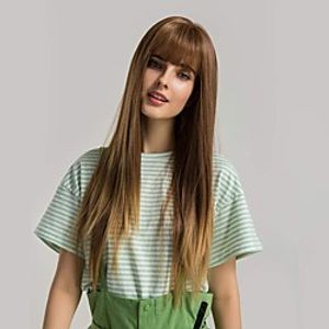 Light Brown Long Straight Wig with Bangs for Women Natural Look Realistic Wig Synthetic Heat Resistant Full Head Hair Replacement Wig 24 Inch Lightinthebox