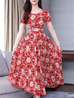 Round Neck Floral Printed Maxi Dress - thumbnail