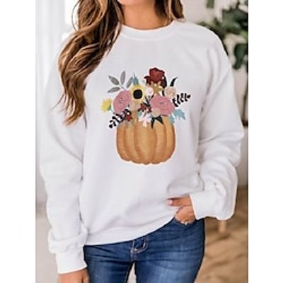 Women's Pullover Graphic Letter Pumpkin Fashion Streetwear Classic Print White Party Street Round Neck Long Sleeve Only tops Micro-elastic Fall  Winter Lightinthebox