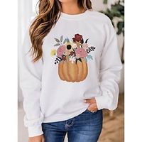 Women's Pullover Graphic Letter Pumpkin Fashion Streetwear Classic Print White Party Street Round Neck Long Sleeve Only tops Micro-elastic Fall  Winter Lightinthebox - thumbnail