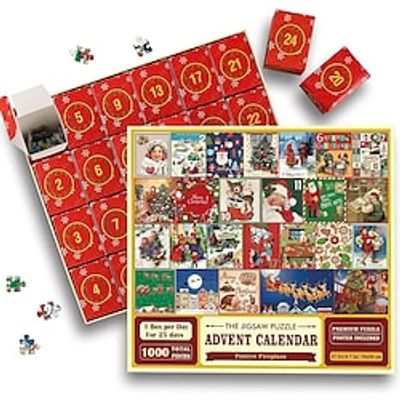 Advent Calendar 2023 Jigsaw Puzzles - 25 Boxes 1000 Pieces Puzzles Countdown to Christmas, Christmas Gifts Stocking Stuffers, Xmas Gift, Christmas Decorations Christmas Puzzle for Adults Kids Lightinthebox