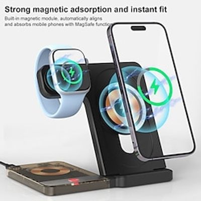 New Design U17 15W 5 in 1 Folding Magnetic Wireless Charger with Night Light For iPhone 15/14/13/12 Pro Max Apple Watch Ultra 2/1 S9 8 7 6 SE2 5 4 3 2 AirPods Pro Samsung Z Fold 3/4/5 Lightinthebox