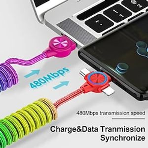 3 In 1 Spring 3A Fast Charging Cable For IPhone Micro Type C Charger Cord For Xiaomi Samsung Retractable USB Data Cable miniinthebox