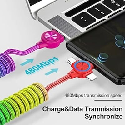 3 In 1 Spring 3A Fast Charging Cable For IPhone Micro Type C Charger Cord For Xiaomi Samsung Retractable USB Data Cable miniinthebox
