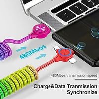 3 In 1 Spring 3A Fast Charging Cable For IPhone Micro Type C Charger Cord For Xiaomi Samsung Retractable USB Data Cable miniinthebox - thumbnail