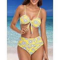 Women's Swimwear Bikini Normal Swimsuit 2 Piece Floral Black Yellow Bathing Suits Sports Summer Lightinthebox - thumbnail