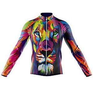 21Grams Men's Long Sleeve Cycling Jersey Spandex Blue 3D Lion Bike Top Mountain Bike MTB Road Bike Cycling Quick Dry Moisture Wicking Sports Clothing Apparel  Stretchy  Athleisure Lightinthebox