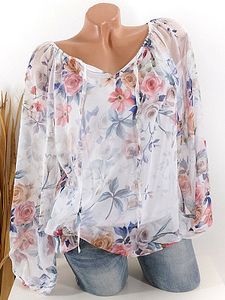 Tie Collar Floral Print Long Sleeve Blouse
