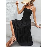 Women's Black Dress Elegant Dress Long Dress Maxi Dress Cold Shoulder Party Holiday Date Elegant Strap Sleeveless Loose Fit Black Color S M L XL Size Lightinthebox - thumbnail