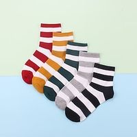 5 Pairs Women's Crew Socks Wedding Work Daily Color Block Polyester Casual Vintage Retro Casual  Daily Socks Lightinthebox